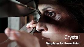  Presentation with domestic violence - Slides enhanced with domestic violence - fearful battered woman peeking background and a tawny brown colored foreground