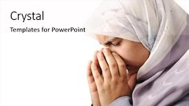  Presentation with woman crying - Beautiful slide deck featuring domestic violence - woman muslim is crying backdrop and a white colored foreground