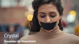  Presentation with domestic abuse - Colorful slide set enhanced with domestic-violence-victim-with-closed backdrop and a violet colored foreground