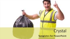  Presentation with garbage - Slides with muncipal waste - man with garbage sack isolated background and a yellow colored foreground