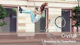  Presentation with city street - PPT theme having interference - girl falling off her bicycle background and a coral colored foreground