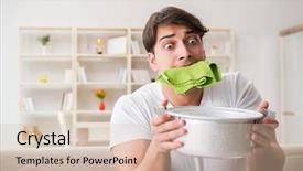  Presentation with neighbor - Theme consisting of man at home dealing with neighbor flood leak background and a soft green colored foreground