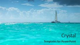  Presentation with republic dominican - Colorful presentation design enhanced with dominican republic - catamaran boat in the turquoise backdrop and a teal colored foreground
