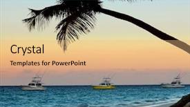  Presentation with fishing boats - Audience pleasing presentation theme consisting of dominican republic - palm tree and fishing boats backdrop and a coral colored foreground
