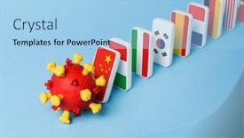  Presentation with covid coronavirus - Cool new PPT theme with domino-effect-chain-reaction-coronavirus backdrop and a light blue colored foreground