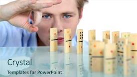  Presentation with domino - Audience pleasing theme consisting of domino effect backdrop and a light blue colored foreground