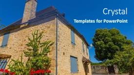  Presentation with medieval - Colorful presentation design enhanced with domme-france-old-houses backdrop and a ocean colored foreground