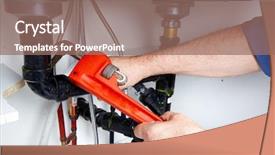  Presentation with clogged - Presentation design featuring domotique - hands of professional plumber background and a coral colored foreground