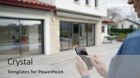  Presentation with domotique - Audience pleasing presentation design consisting of domotique - woman using remote home control backdrop and a light gray colored foreground