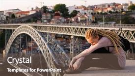  Presentation with oot platform - Colorful slide deck enhanced with domy - woman on viewing platform opposite backdrop and a violet colored foreground