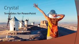  Presentation with wind - Presentation theme consisting of don-quixote-wind-mill-tourist background and a light blue colored foreground