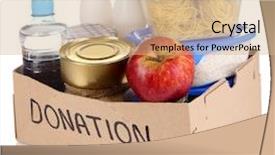  Presentation with donation - Cool new slides with donate food - donation box isolated on white backdrop and a coral colored foreground