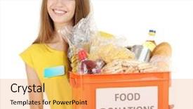 Presentation with volunteer - Audience pleasing theme consisting of donate food - girl volunteer with donation box backdrop and a yellow colored foreground