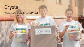  Presentation with poverty - Slides with donate food - volunteers with boxes outdoors poverty background and a lemonade colored foreground