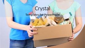  Presentation with donation - PPT theme consisting of donate food - volunteers with donation box background and a light blue colored foreground