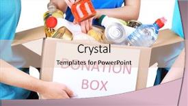  Presentation with donation - Cool new PPT layouts with donate food - volunteers with donation box backdrop and a lemonade colored foreground