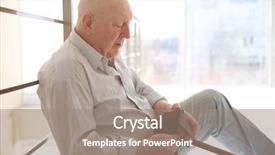  Presentation with poverty - Presentation featuring donate poor - senior man sitting near banisters background and a gray colored foreground