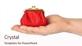  Presentation with background - Slide deck having donating money - hand with purse isolated background and a sky blue colored foreground