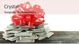  Presentation with gift - Beautiful presentation featuring donating money - pile of dollars with bow backdrop and a  colored foreground