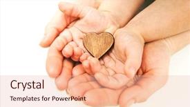  Presentation with hands heart - PPT theme featuring children donation - little wooden heart in women's background and a lemonade colored foreground