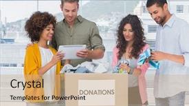  Presentation with donation food clothes - Presentation theme enhanced with donation box for a charity background and a coral colored foreground