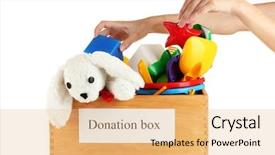  Presentation with donation - Beautiful theme featuring donation box with children toys backdrop and a coral colored foreground