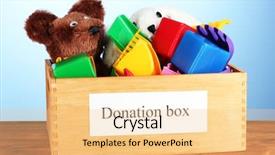  Presentation with community service - Amazing slide deck having donation box with children toys backdrop and a lemonade colored foreground