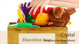  Presentation with donation - Cool new presentation theme with donation box with children toys on white background close-up backdrop and a yellow colored foreground