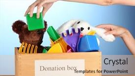  Presentation with children plush toy and dolls - Amazing slides having donation box with children toys backdrop and a lemonade colored foreground
