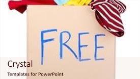  Presentation with donation - Beautiful PPT theme featuring donation box with clothes isolated on white backdrop and a lemonade colored foreground