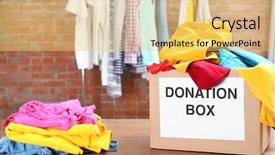  Presentation with donation - PPT theme consisting of donation box with clothes background and a yellow colored foreground