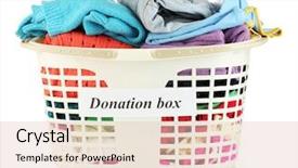  Presentation with donation - Colorful slide deck enhanced with donation box with clothing isolated backdrop and a lemonade colored foreground