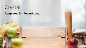  Presentation with food window - Colorful PPT theme enhanced with donation-box-with-food-adainst backdrop and a light gray colored foreground