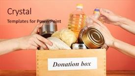  Presentation with food donation - Colorful presentation theme enhanced with donation box with food backdrop and a coral colored foreground