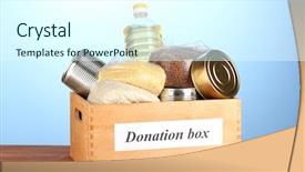  Presentation with blue food - PPT theme with donation box with food background and a cool aqua colored foreground