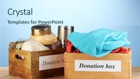  Presentation with food donation - Theme consisting of donation boxes with clothing background and a cool aqua colored foreground