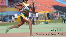  Presentation with jamaica - Amazing PPT theme having beautiful sporty girl on the beach sports fitness a healthy lifestyle she is a warm-up and yoga backdrop and a light gray colored foreground