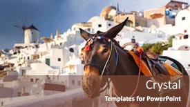  Presentation with santorini - PPT theme with donkey portrait in santorini greece background and a tawny brown colored foreground