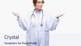  Presentation with medical concept - Presentation design consisting of dont care - beautiful young blonde doctor woman background and a  colored foreground