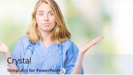  Presentation with medical concept - Beautiful slides featuring dont care - beautiful young doctor woman wearing backdrop and a  colored foreground