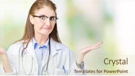  Presentation with hormone therapy medical concept - Beautiful PPT theme featuring dont care - middle age mature doctor woman backdrop and a  colored foreground