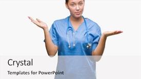  Presentation with medical concept - Cool new slides with dont care - young caucasian doctor woman wearing backdrop and a  colored foreground