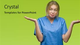  Presentation with nursing to nurse communication - Presentation theme with dont care - young caucasian nurse woman wearing background and a yellow colored foreground