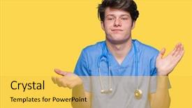  Presentation with medical concept - Audience pleasing slide deck consisting of dont care - young doctor wearing medical uniform backdrop and a  colored foreground