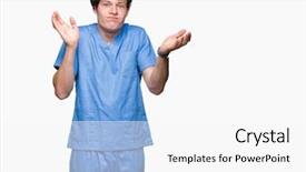  Presentation with medical robot hand and doctor - Slides having dont care - young doctor wearing medical uniform background and a white colored foreground