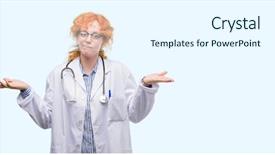  Presentation with young woman wearing boxer gloves - Slides featuring dont care - young redhead woman wearing doctor background and a sky blue colored foreground