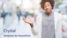  Presentation with afro - Audience pleasing PPT theme consisting of dont fit - afro american man wearing sweatshirt backdrop and a sky blue colored foreground