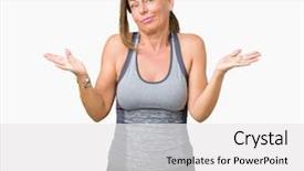  Presentation with woman hands raised to sky - Audience pleasing slide set consisting of dont fit - beautiful middle age woman wearing backdrop and a  colored foreground