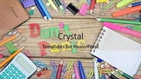  Presentation with tool belt tools - Amazing PPT layouts having dont study - don't panic word and office backdrop and a coral colored foreground