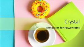 Presentation with donut and coffee - Audience pleasing PPT theme consisting of donut and cup of coffe backdrop and a yellow colored foreground